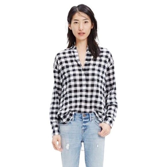 MADEWELL Buffalo Plaid Popover Top - Size Small - Picture 1 of 6
